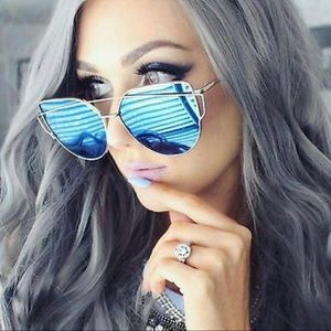 Blue & Silver Mirror Cat Eye Oversized Aviators
